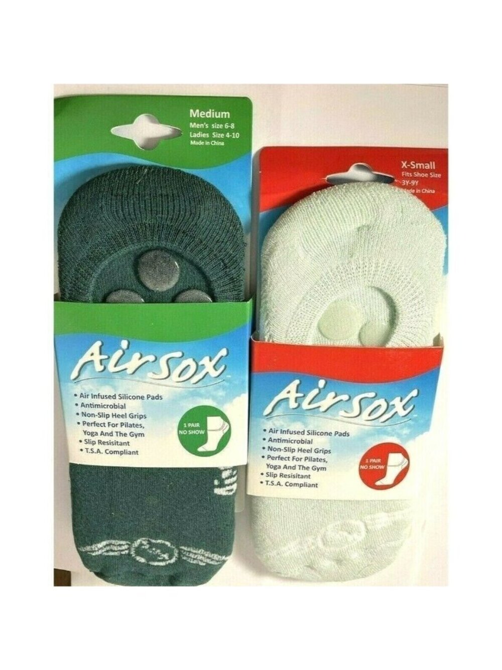 Womens AirSox No Show Socks Air Infused Silicone 2pk PASTEL & FORREST GREEN NWT